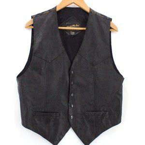 Vintage Katch Me Too West Leather Vest Men Black Button Front Biker Style Medium